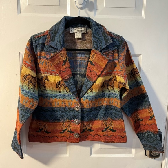 Southwest Canyon Jackets & Blazers - 90s Horse Tapestry Western Cowgirl Equestrian Jacket Vintage Native Southwrstern